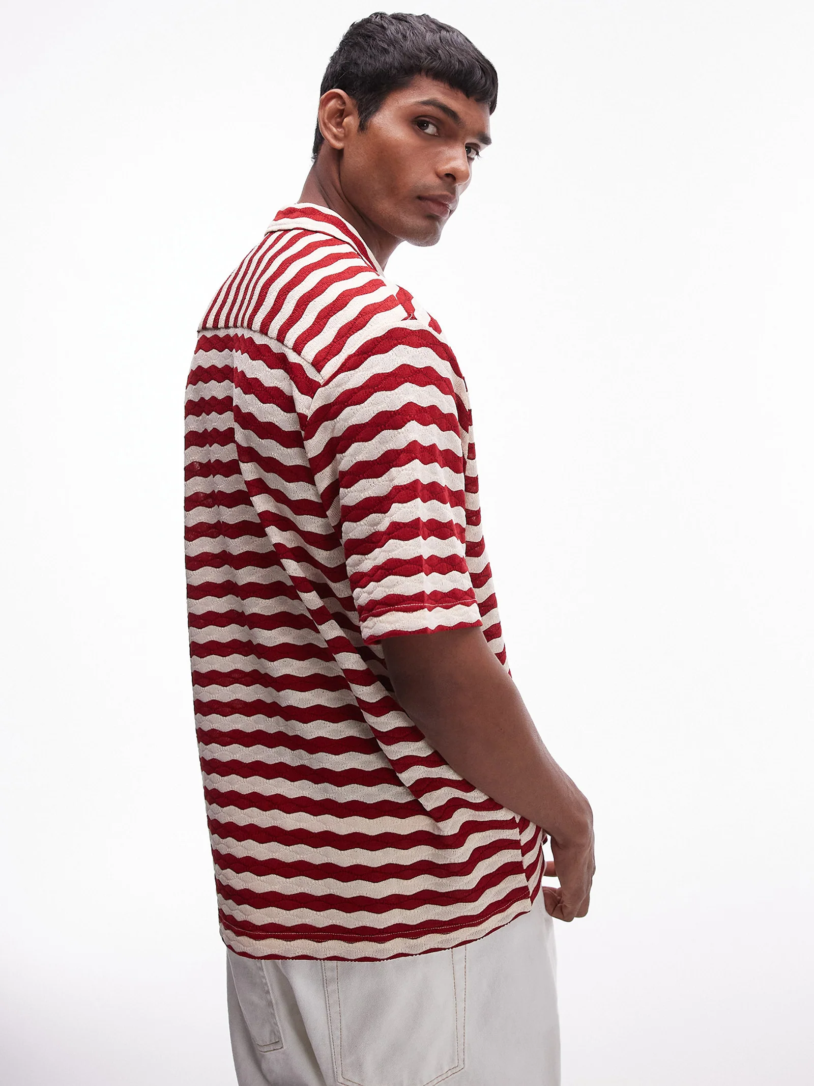 Short Sleeve Stripe Crochet Holiday Shirt - Image 2