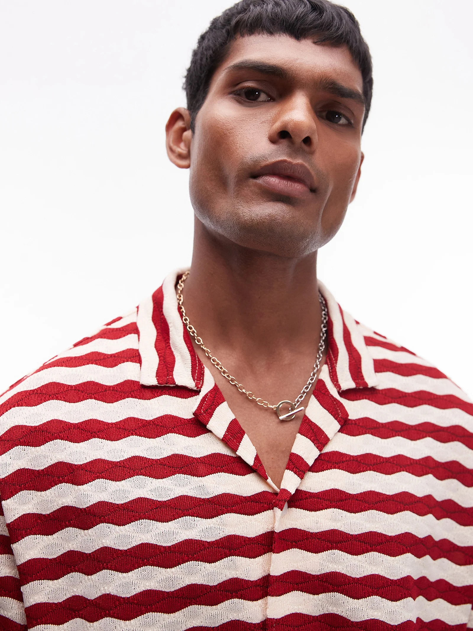 Short Sleeve Stripe Crochet Holiday Shirt - Image 4