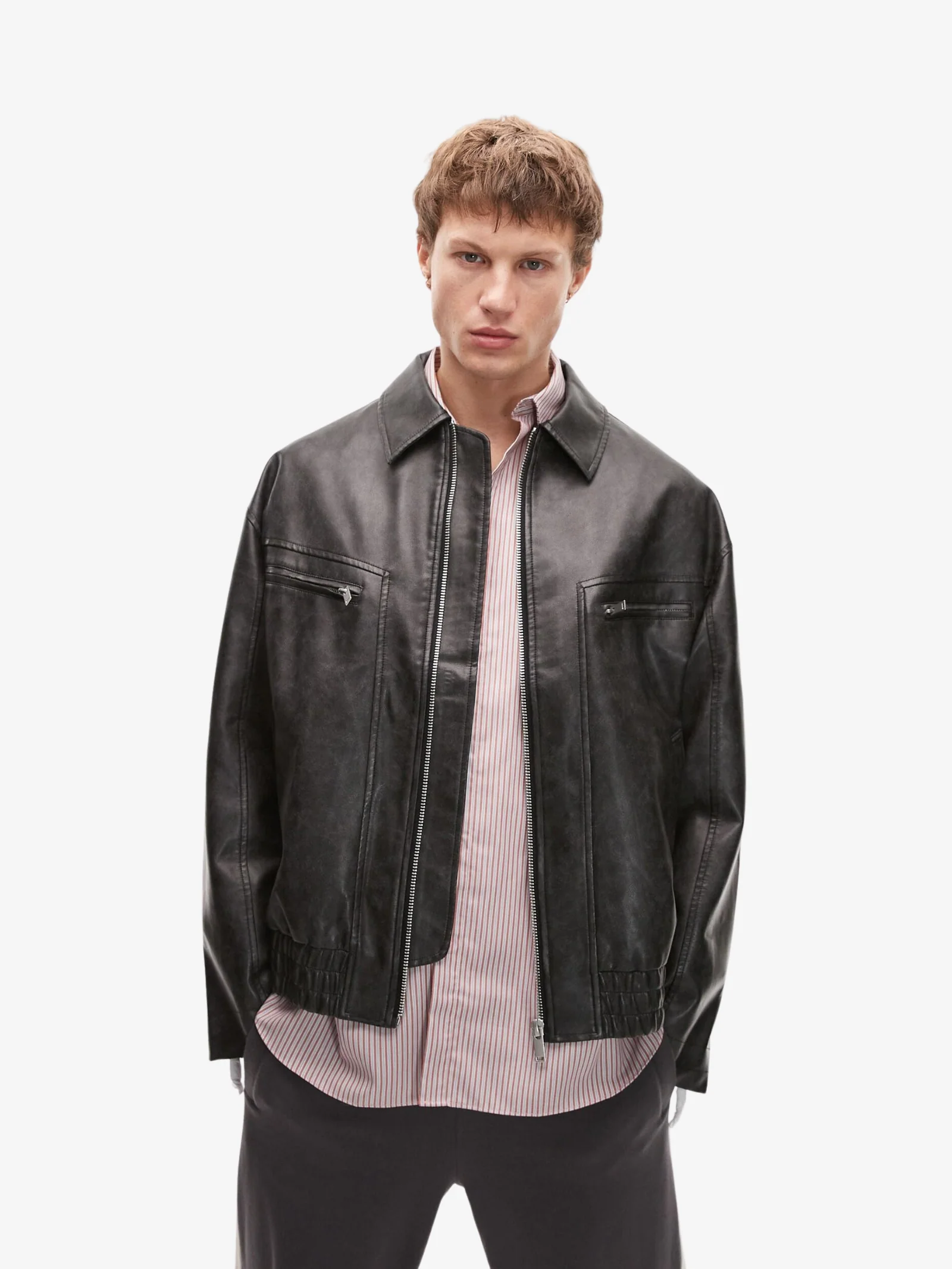 Topman Faux Leather Bomber Jacket