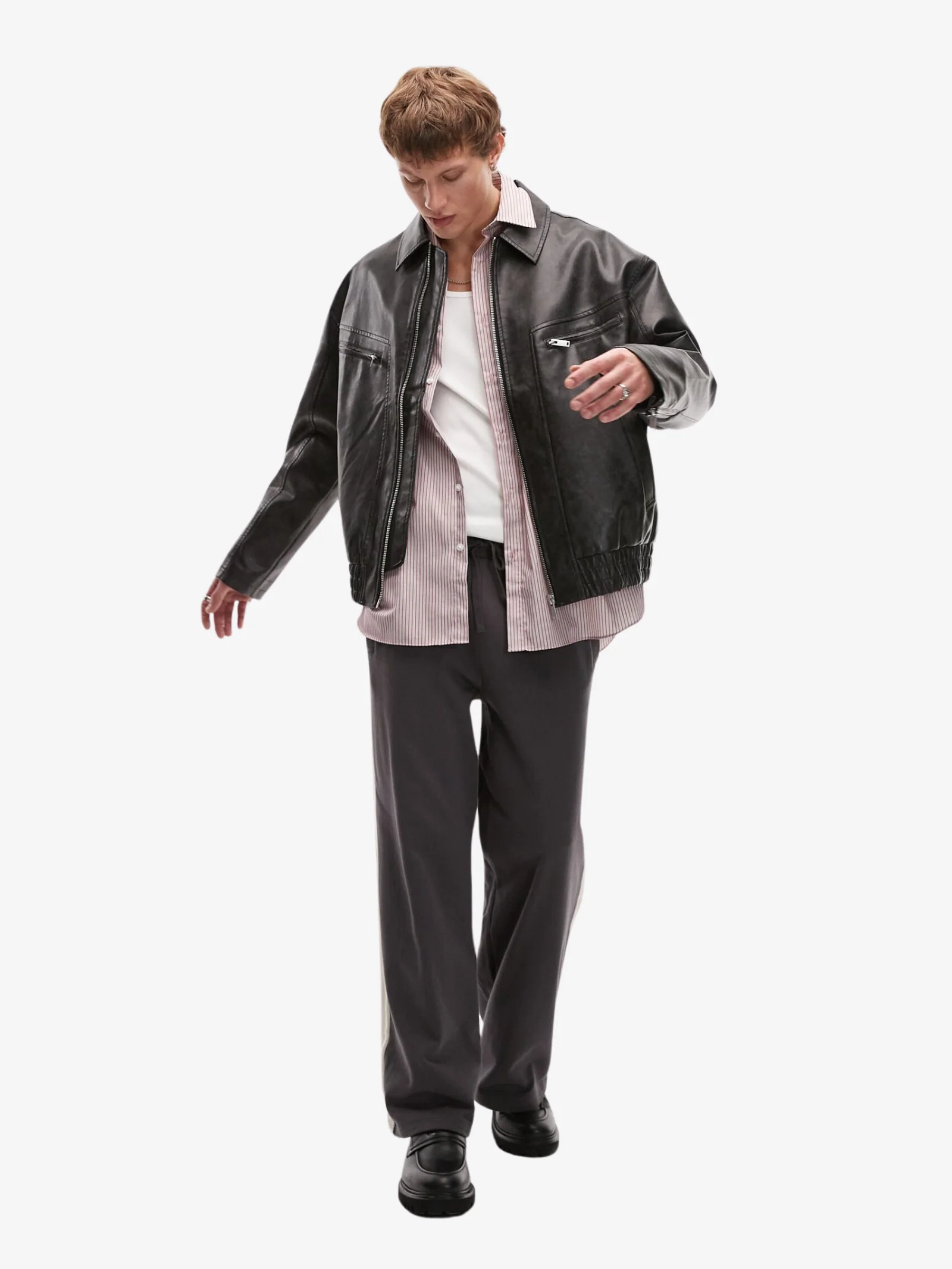 Topman Faux Leather Bomber Jacket - Image 2
