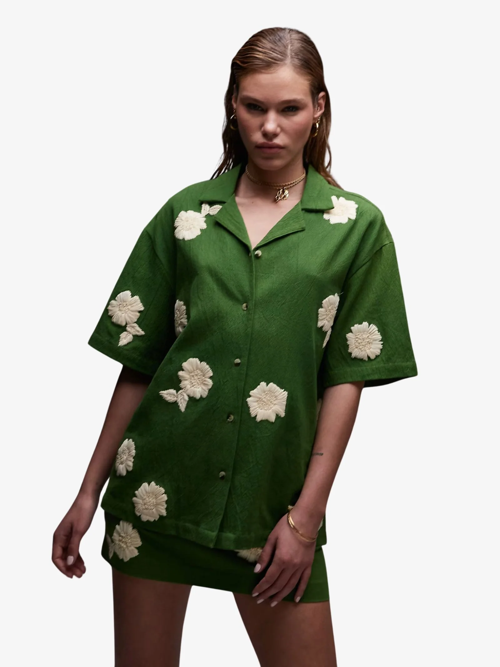 Co-Ord Resort Shirt With Raffia Flowers - Image 2