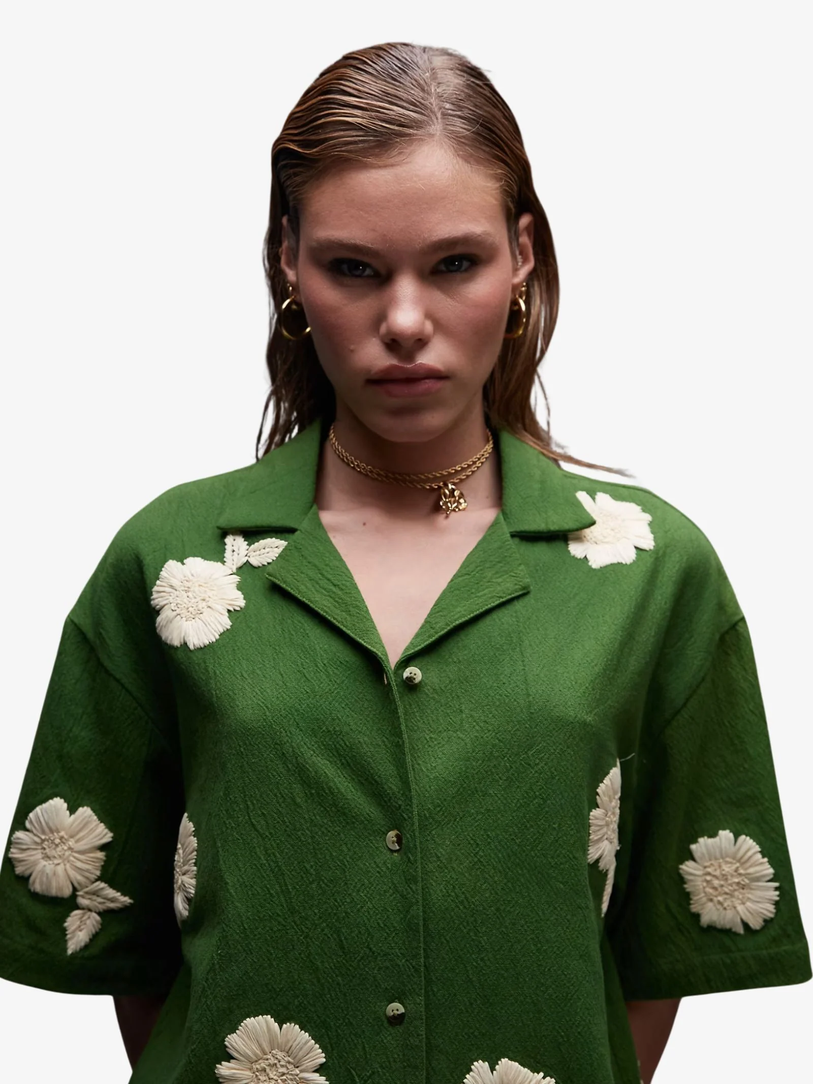 Co-Ord Resort Shirt With Raffia Flowers - Image 4