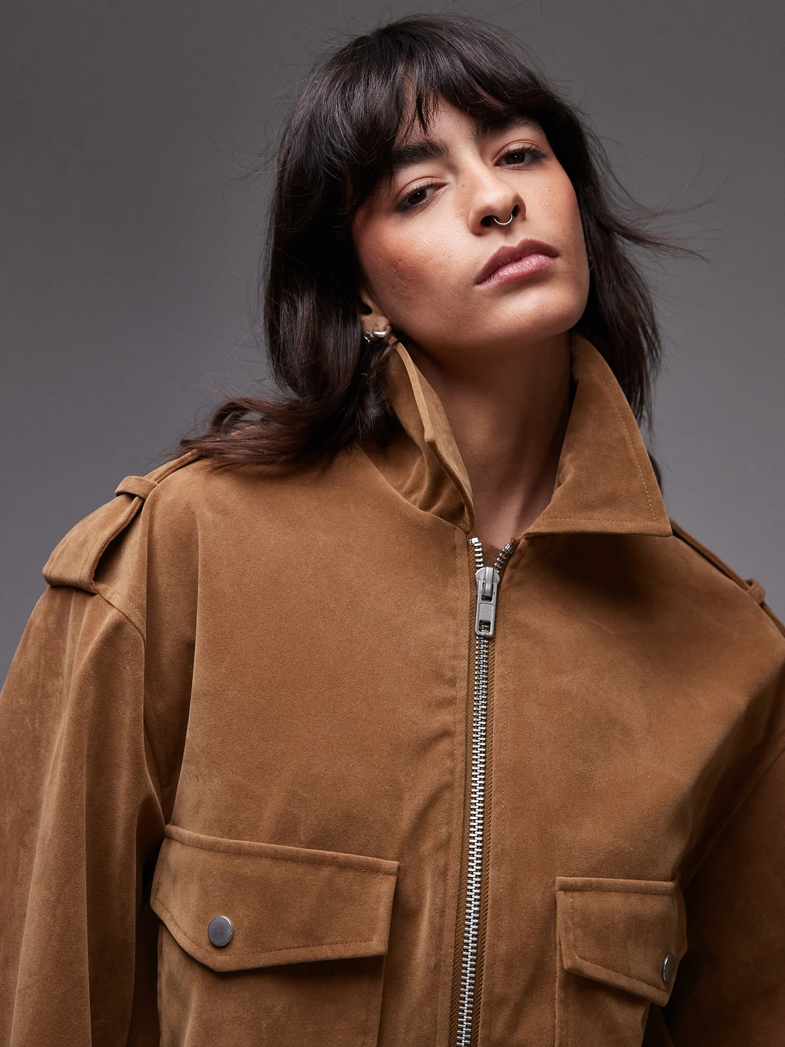 Cropped Suede Bomber Jacket - Image 4