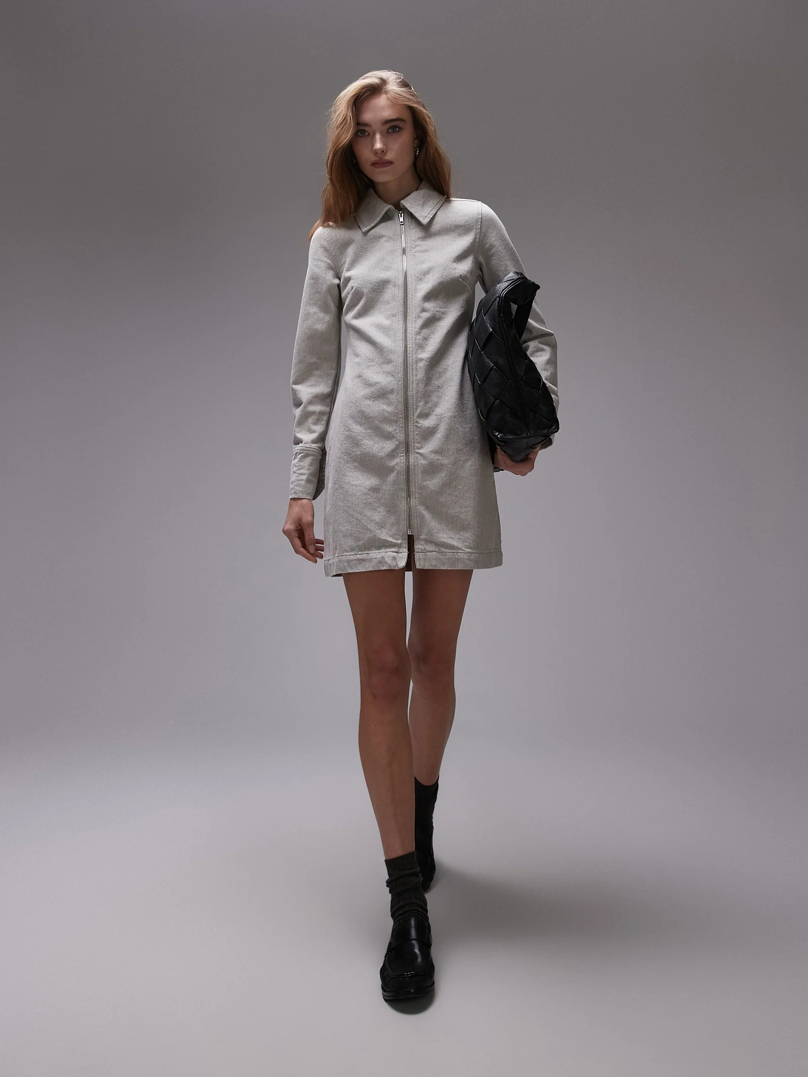 Denim Zip Through Shirt Dress - Image 3