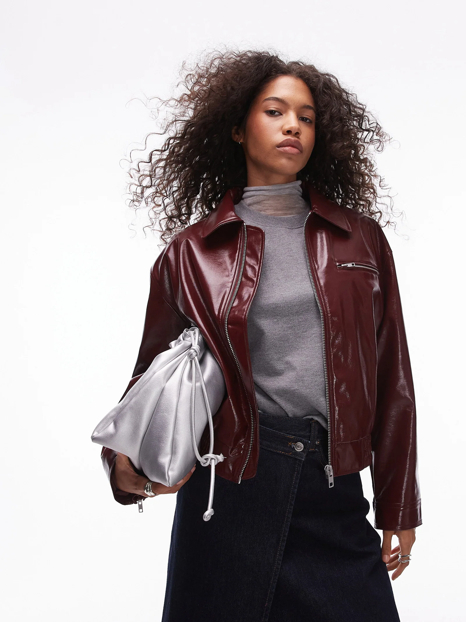 Faux Leather Vinyl Bomber Jacket - Image 3