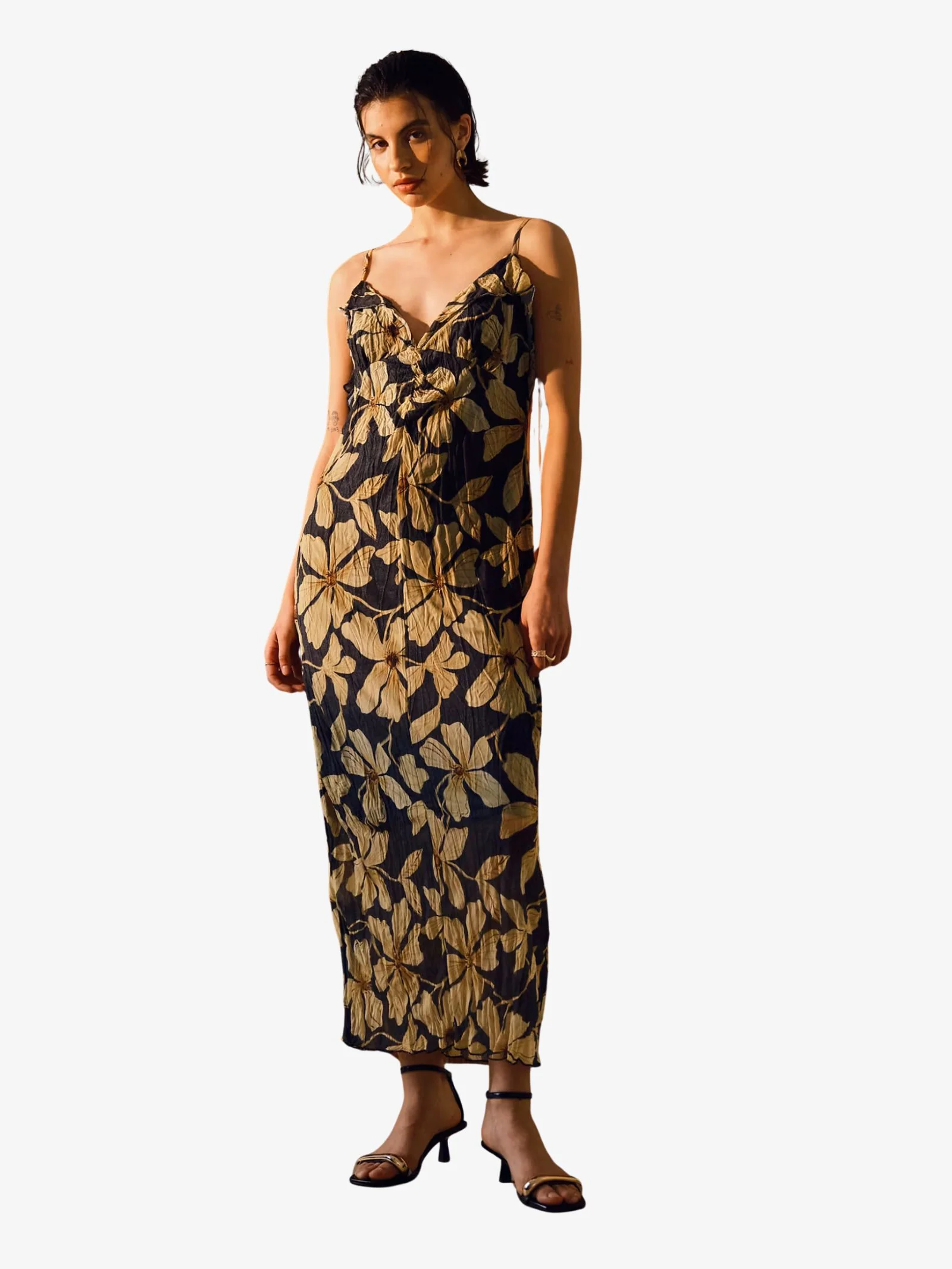 Floral Print Crinkle Mesh Maxi Dress - Image 2