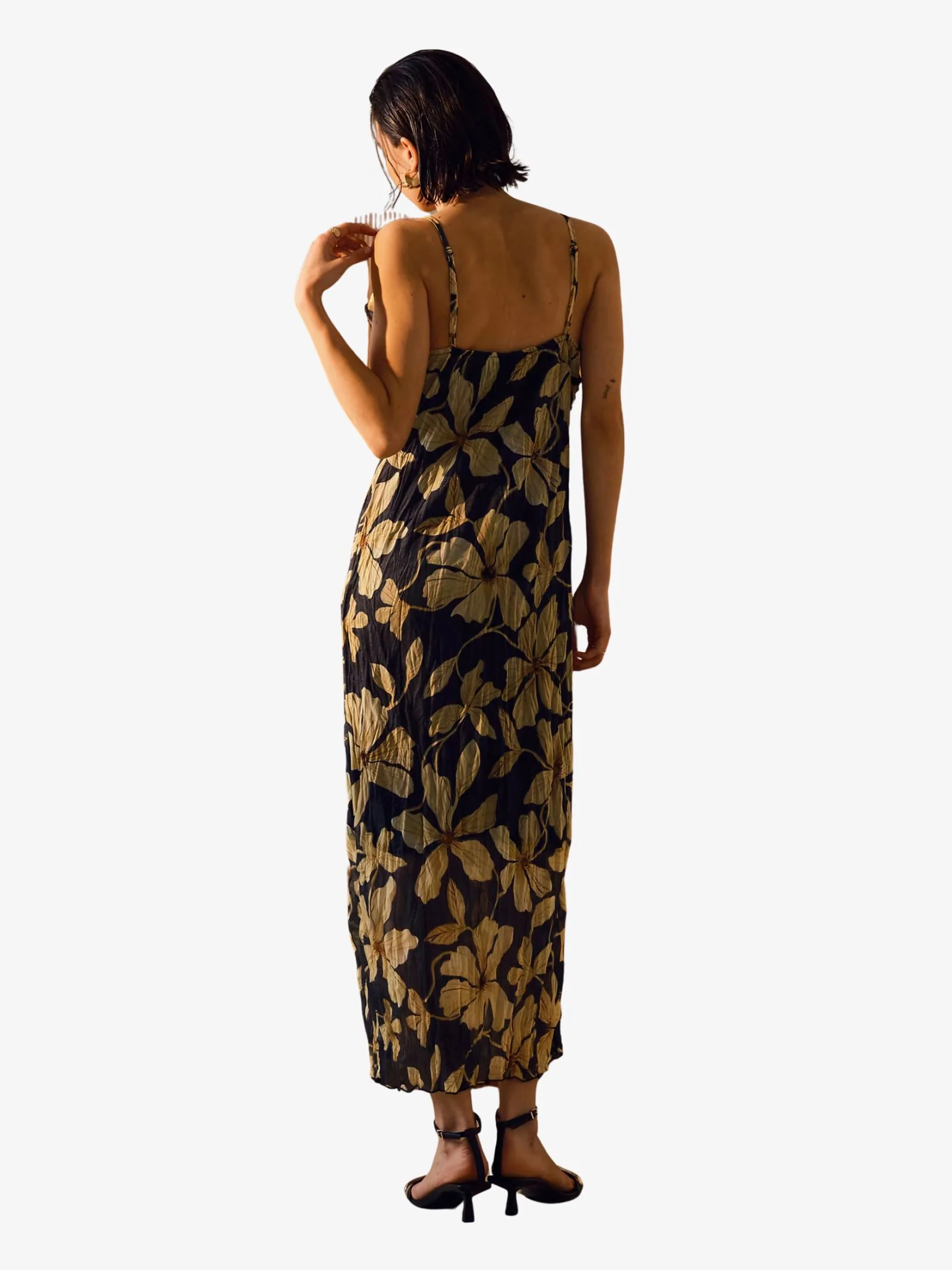 Floral Print Crinkle Mesh Maxi Dress - Image 3