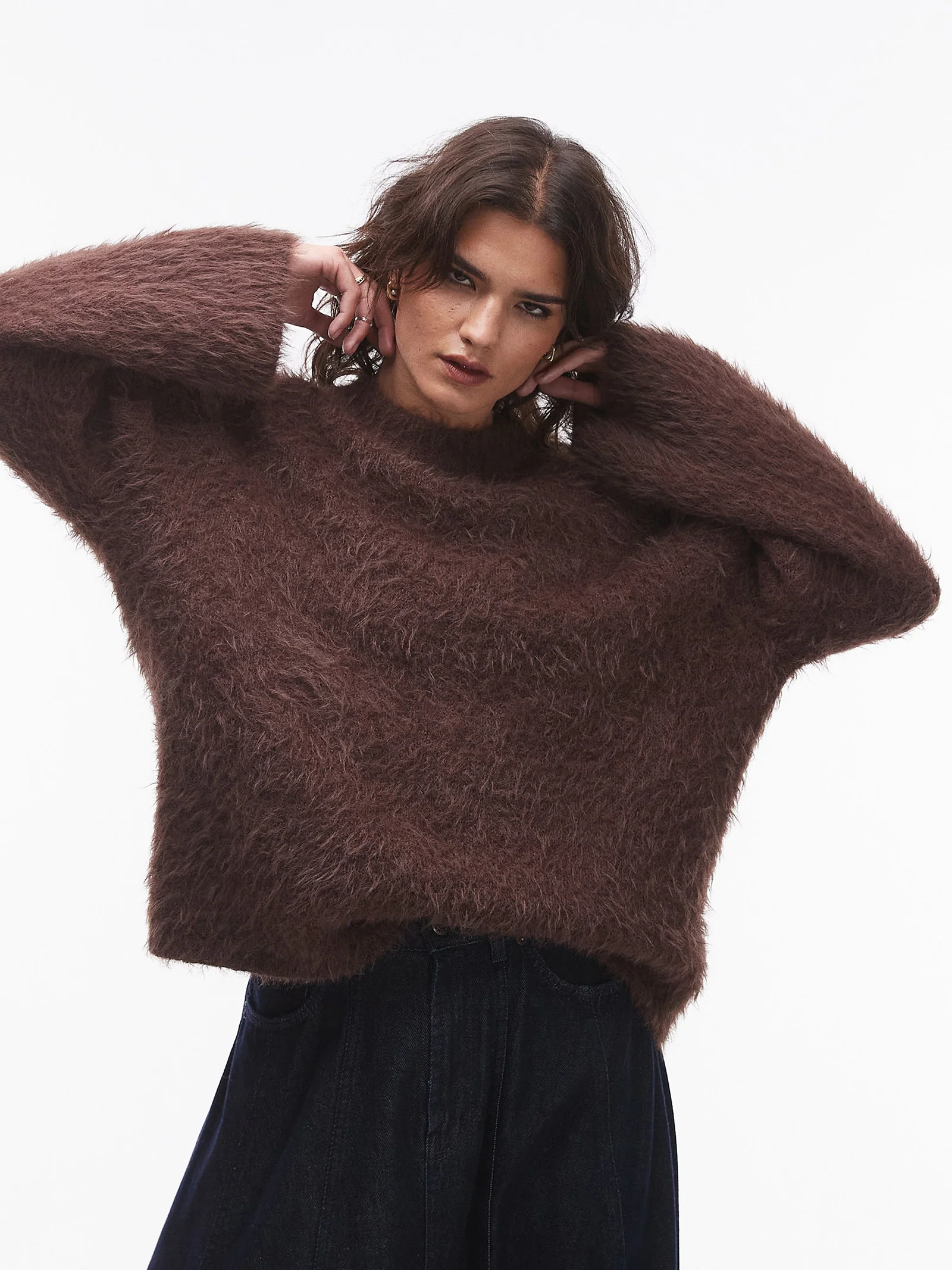 Knitted Ultra Fluffy Eyelash Slouchy Jumper - Image 4