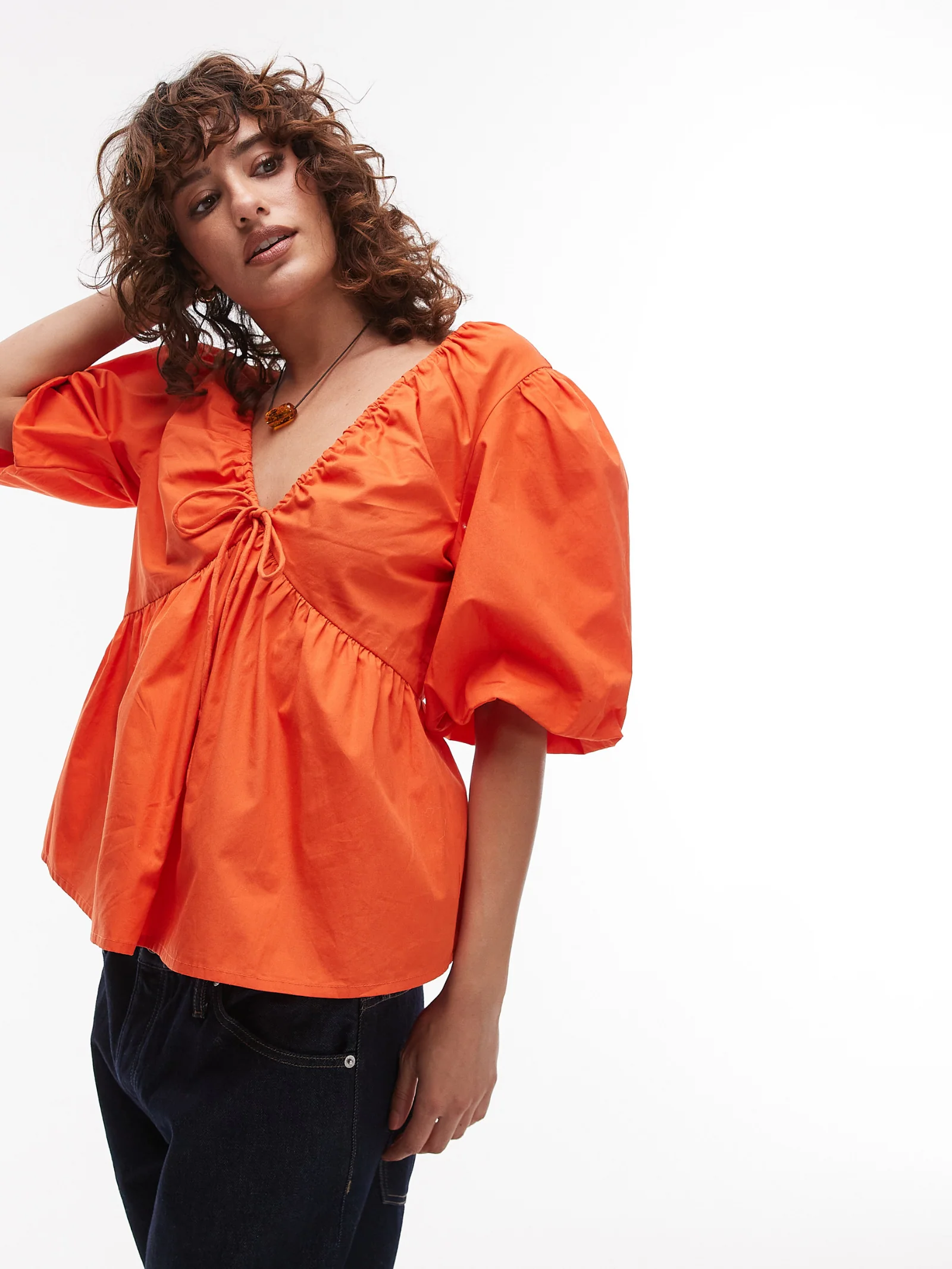 Poplin Puff Sleeve Top - Image 2