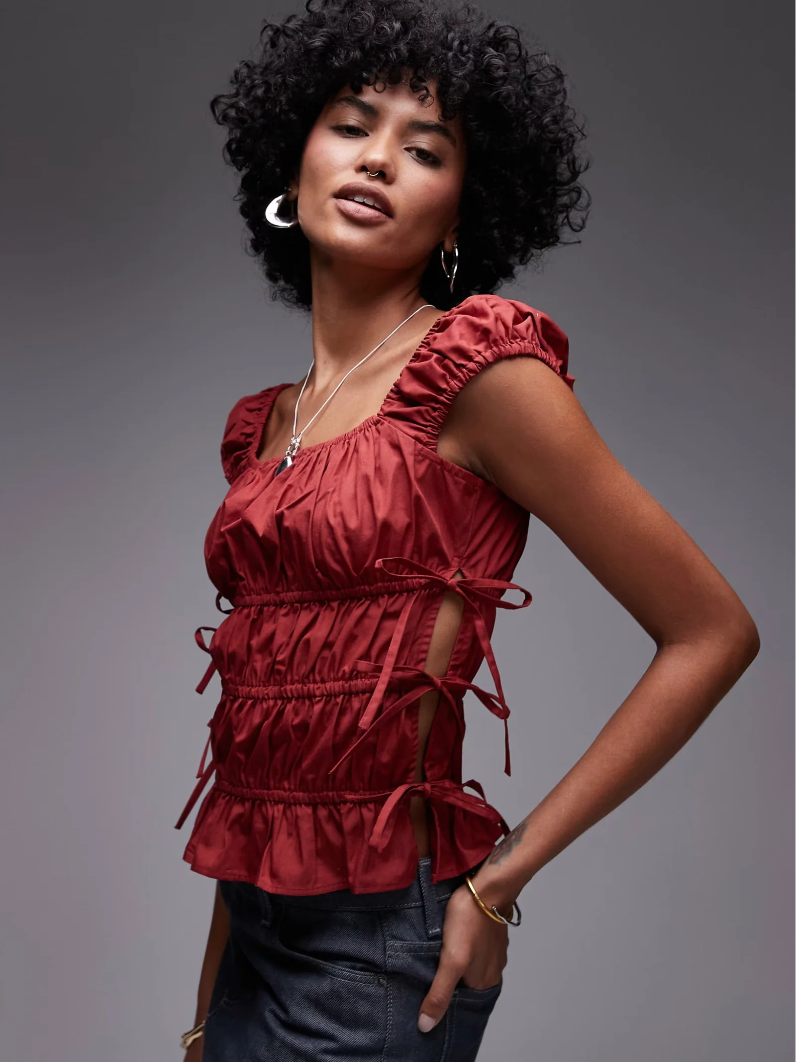 Ruched Tiered Tie Side Top - Image 2