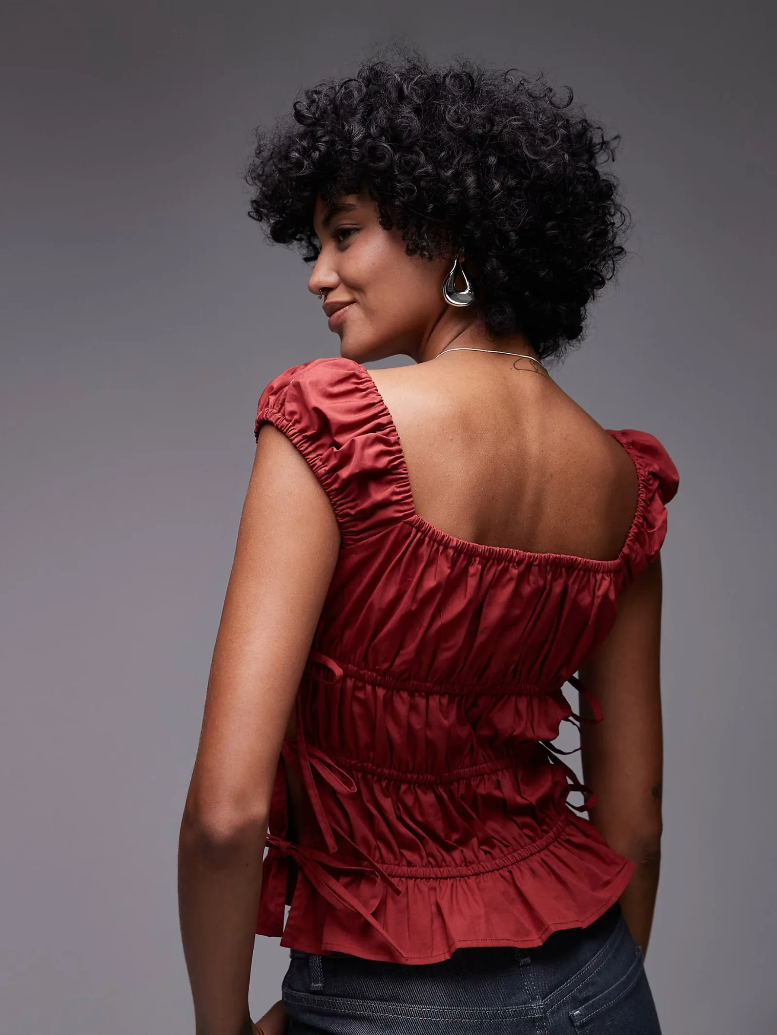 Ruched Tiered Tie Side Top - Image 3