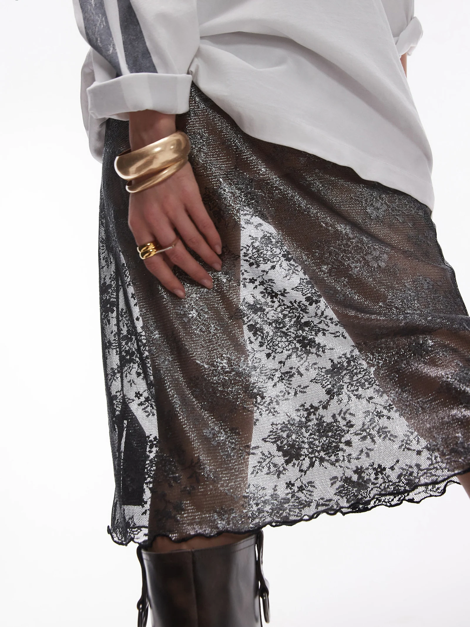 Sheer Lace 90's Length Skirt - Image 5