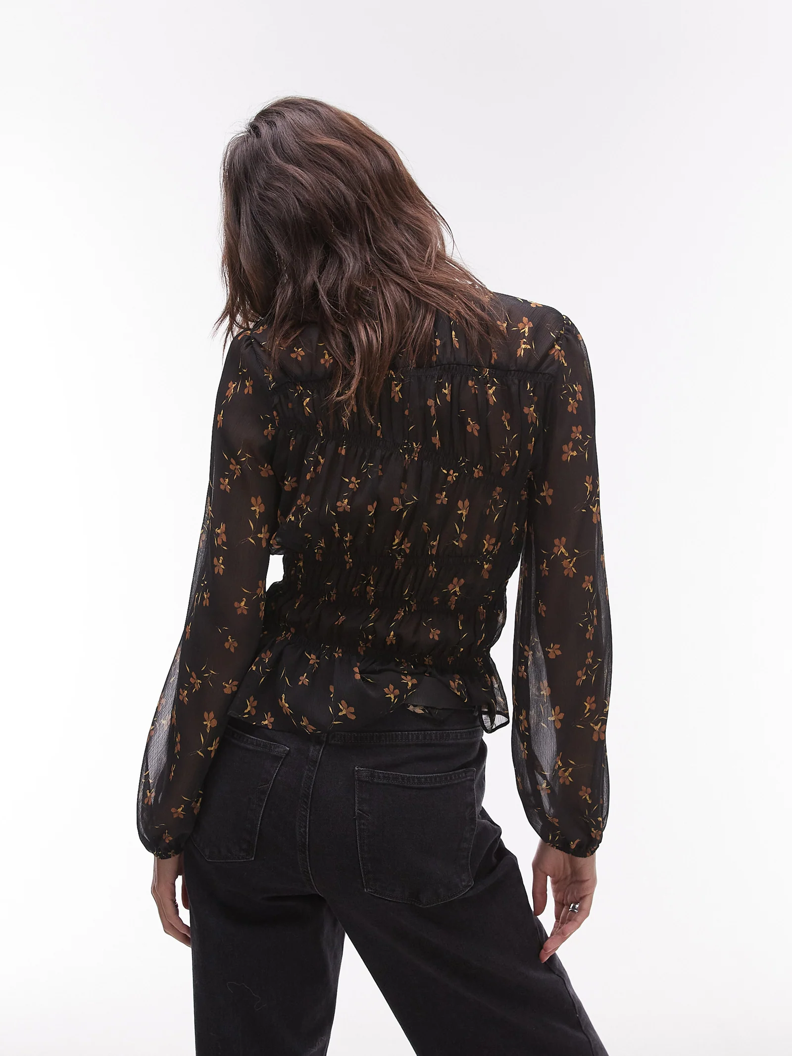 Shirred Top in Black Ditsy - Image 2