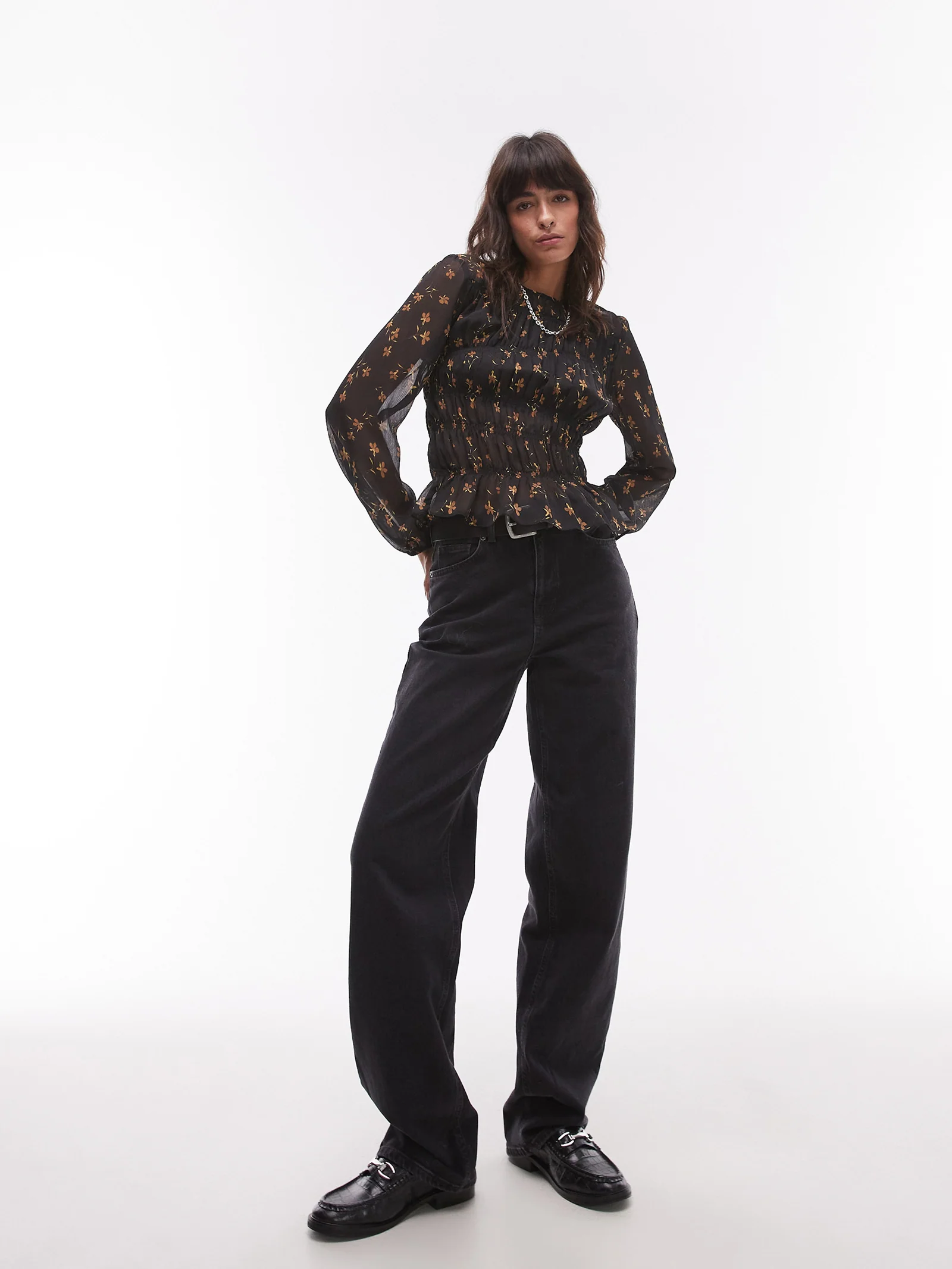 Shirred Top in Black Ditsy - Image 3