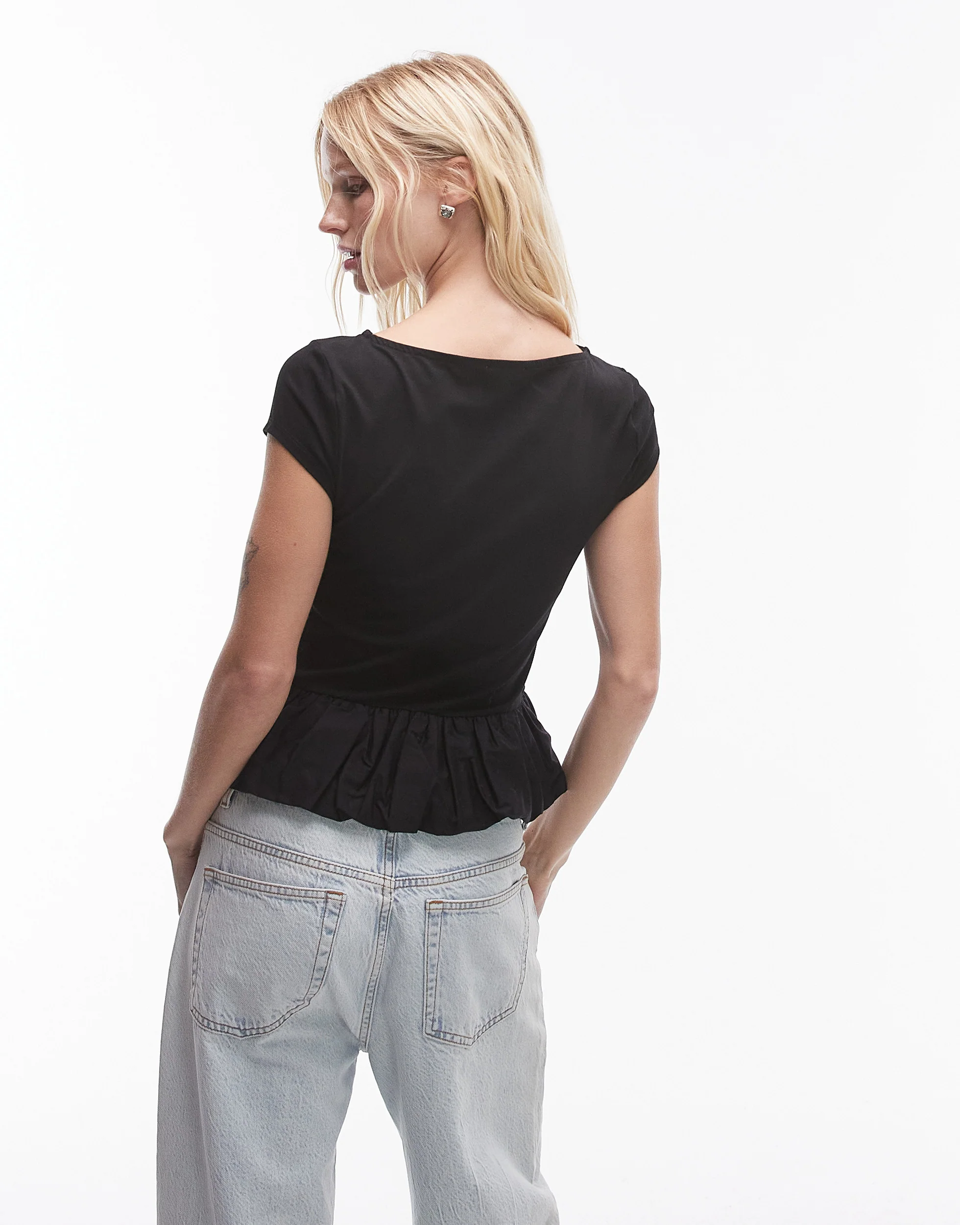 Slash Neck Peplum Bubble Top - Image 2