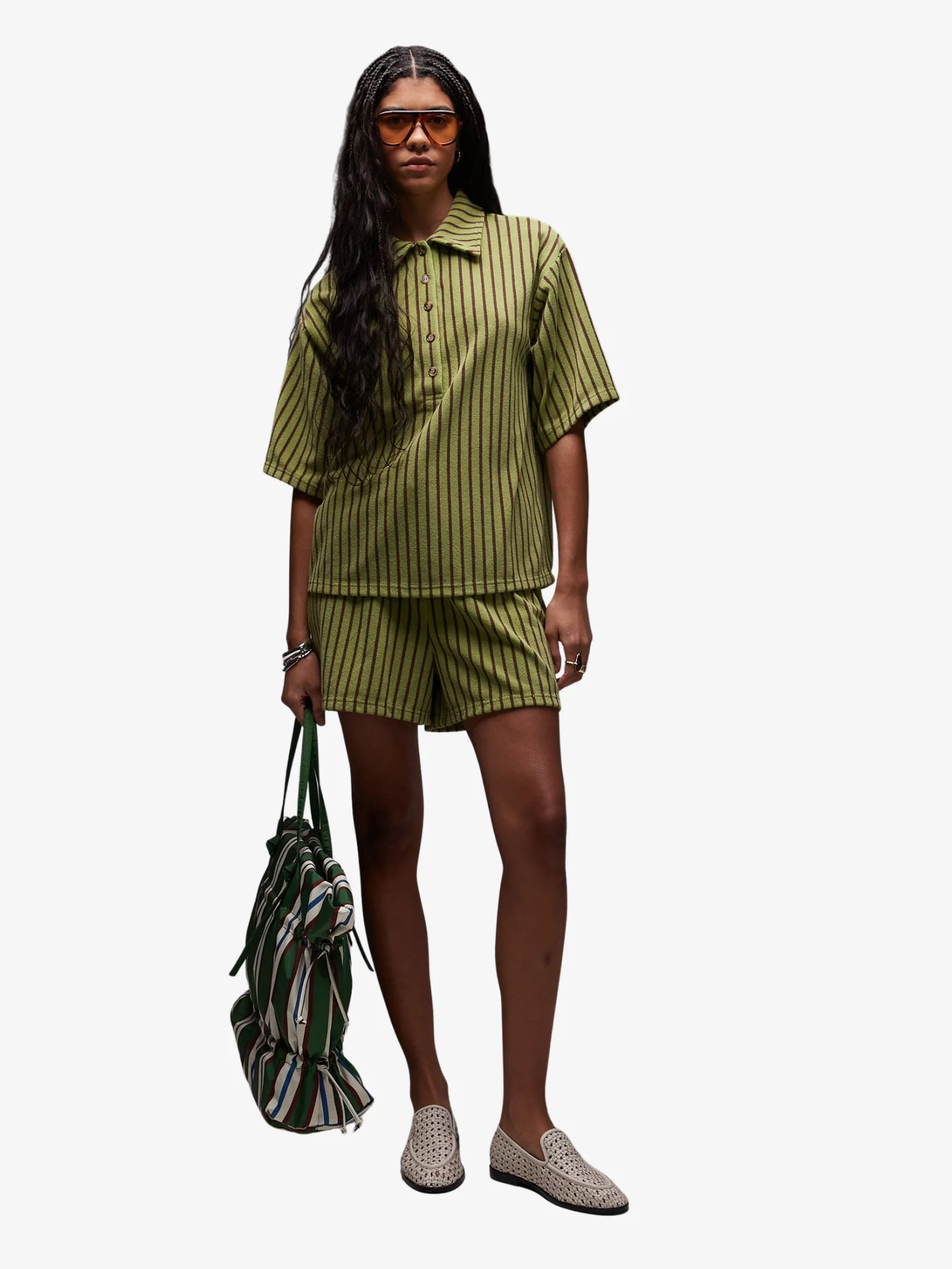 Stripe Towelling Boxy Polo Co-Ord - Image 4