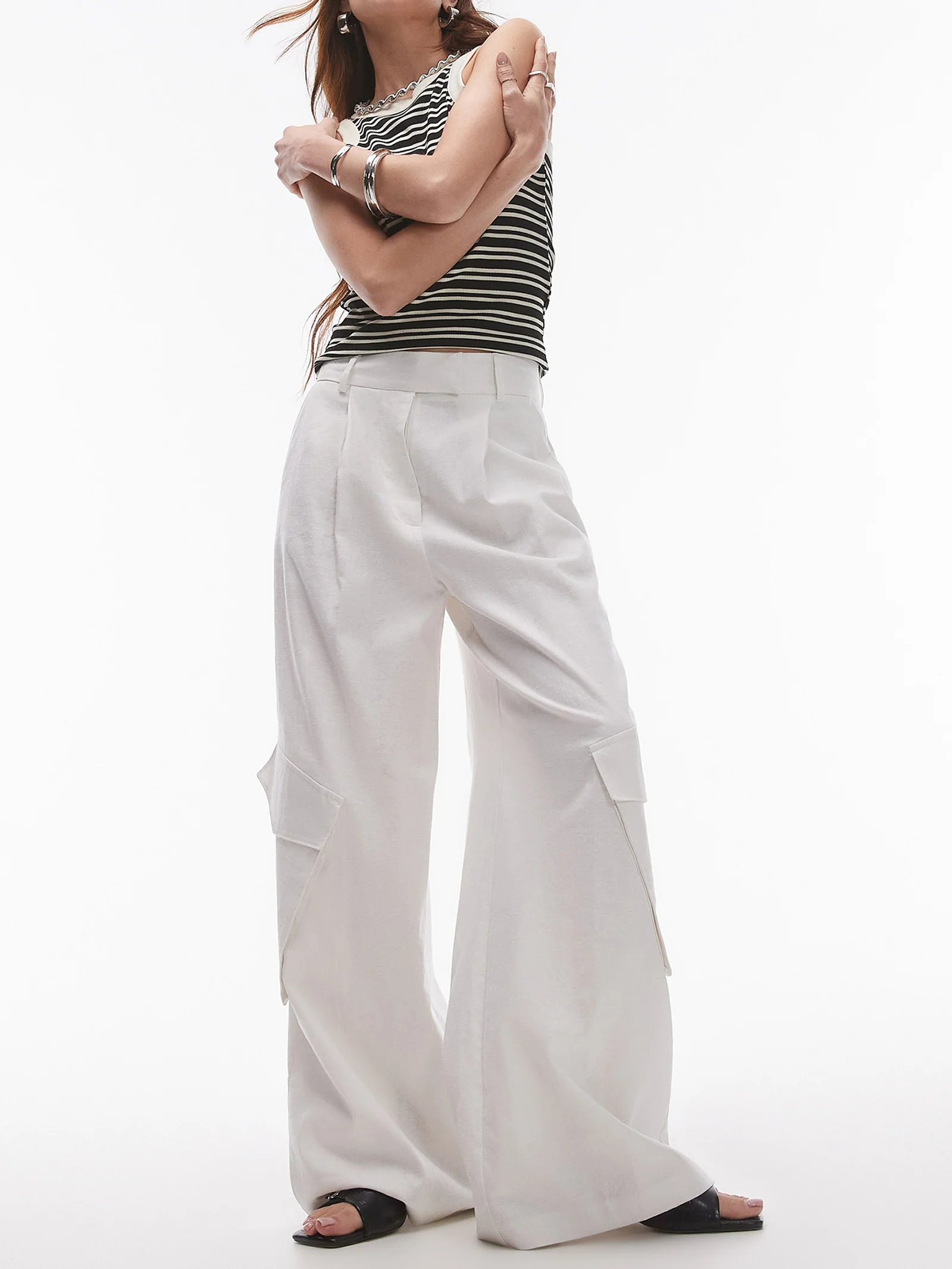 Wide Leg Linen Trouser Pockets - Image 2