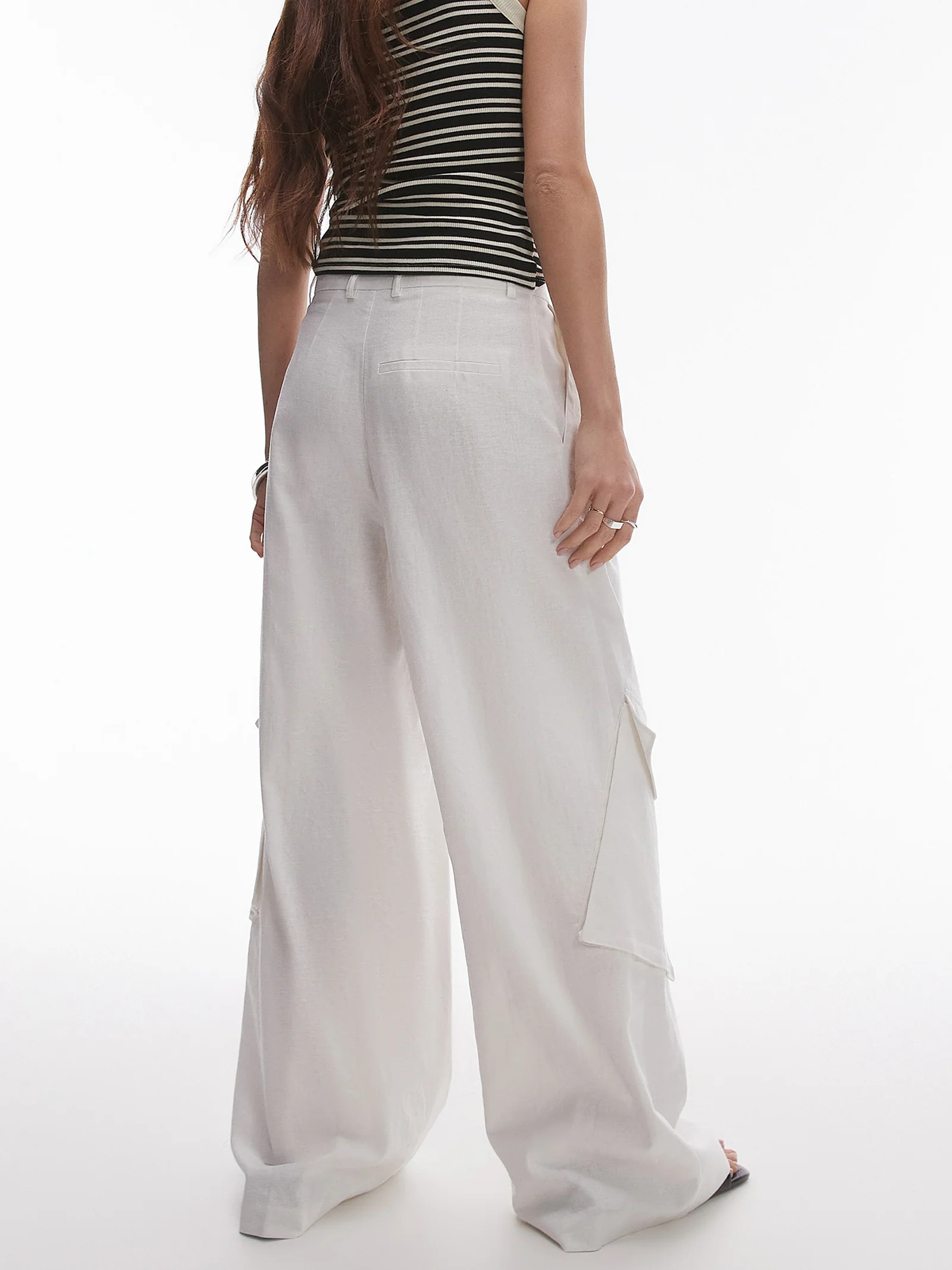 Wide Leg Linen Trouser Pockets - Image 3