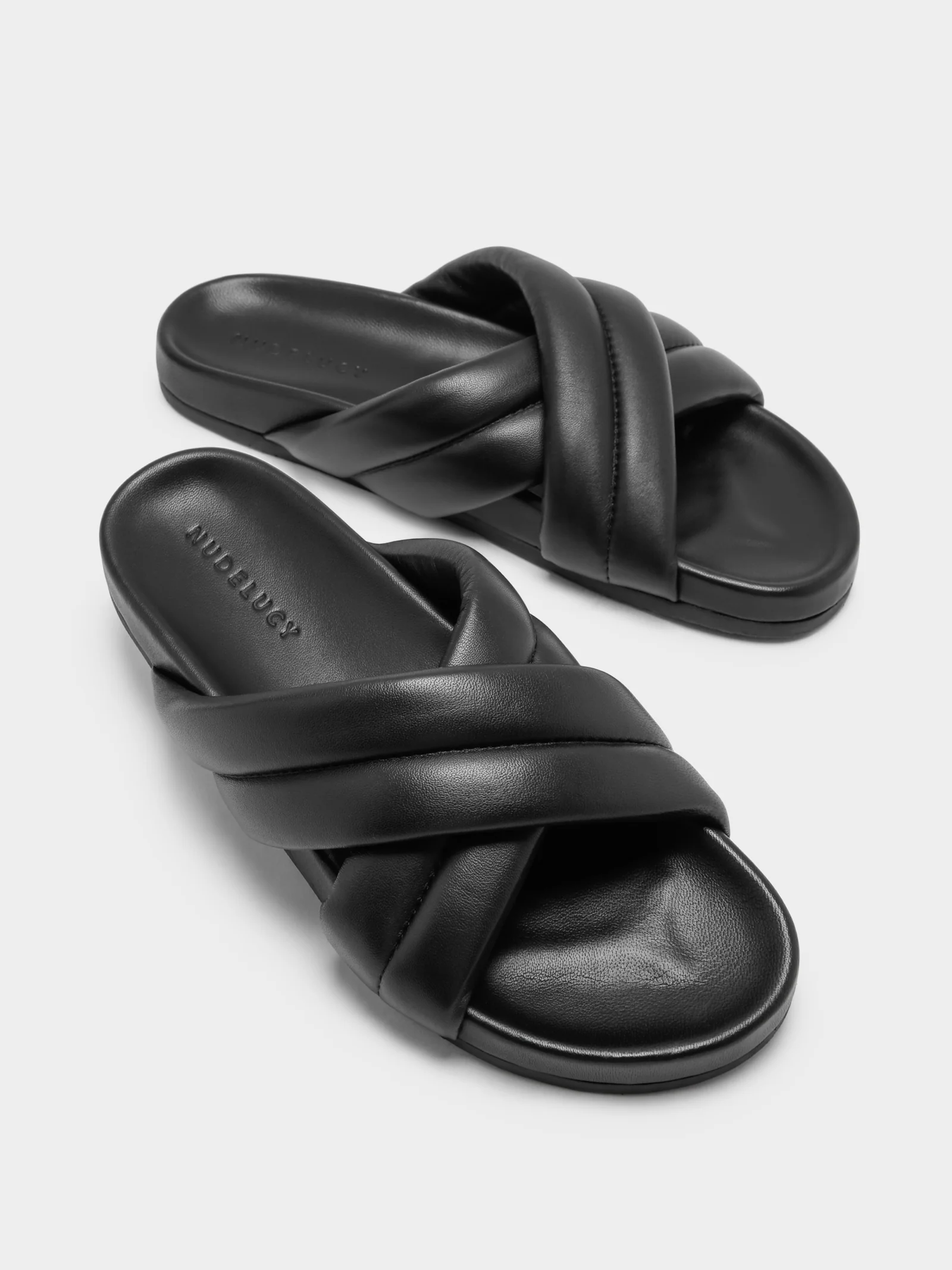 Womens Crossover Leather Slides - Image 3