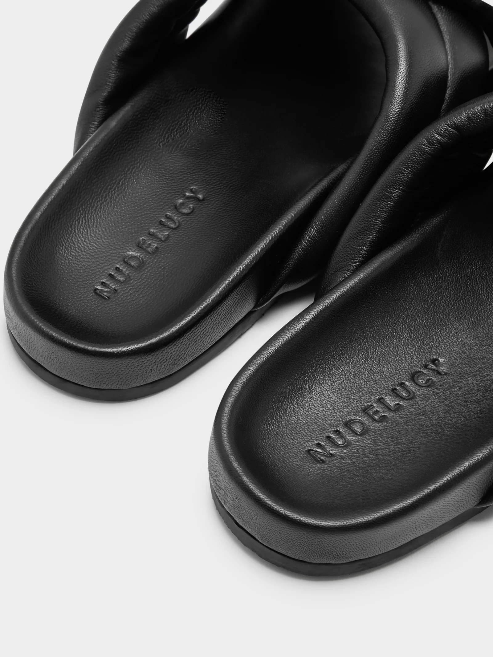 Womens Crossover Leather Slides - Image 6