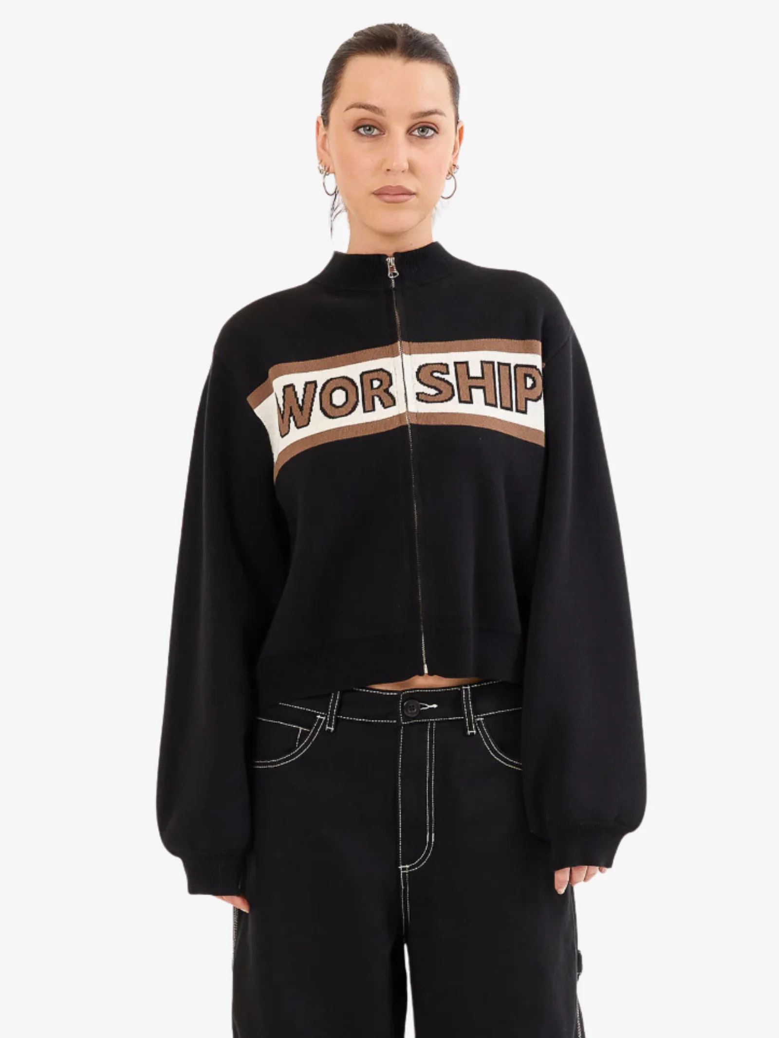 Brassy Zip Front Knit Jacket - Image 2
