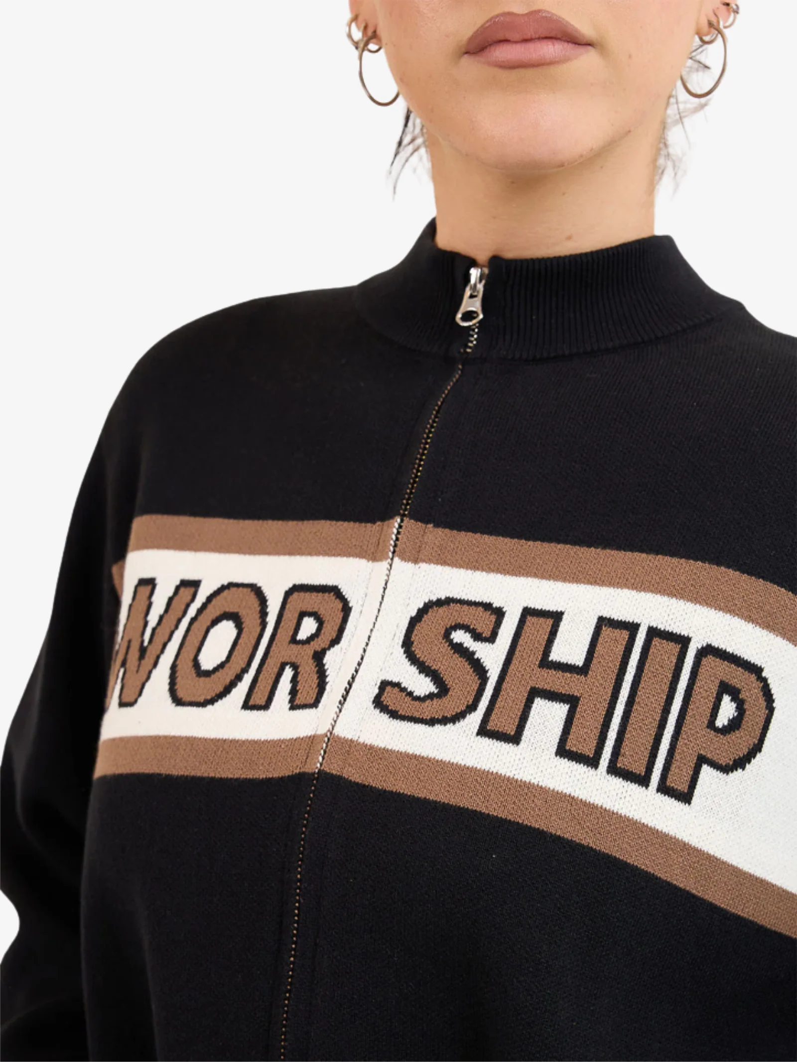 Brassy Zip Front Knit Jacket - Image 4