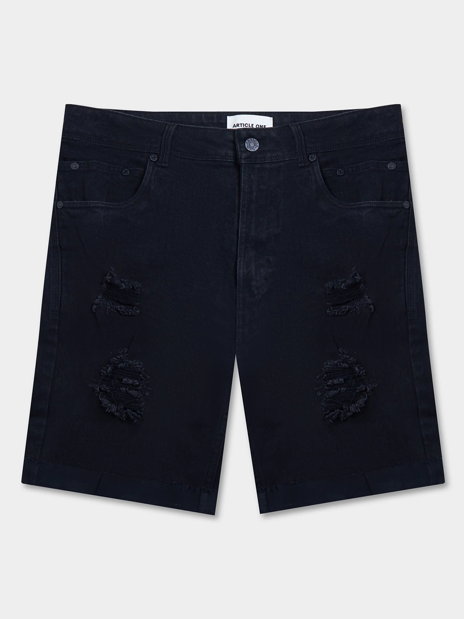 Zane Skinny Denim Short - True Black Rip - Image 5