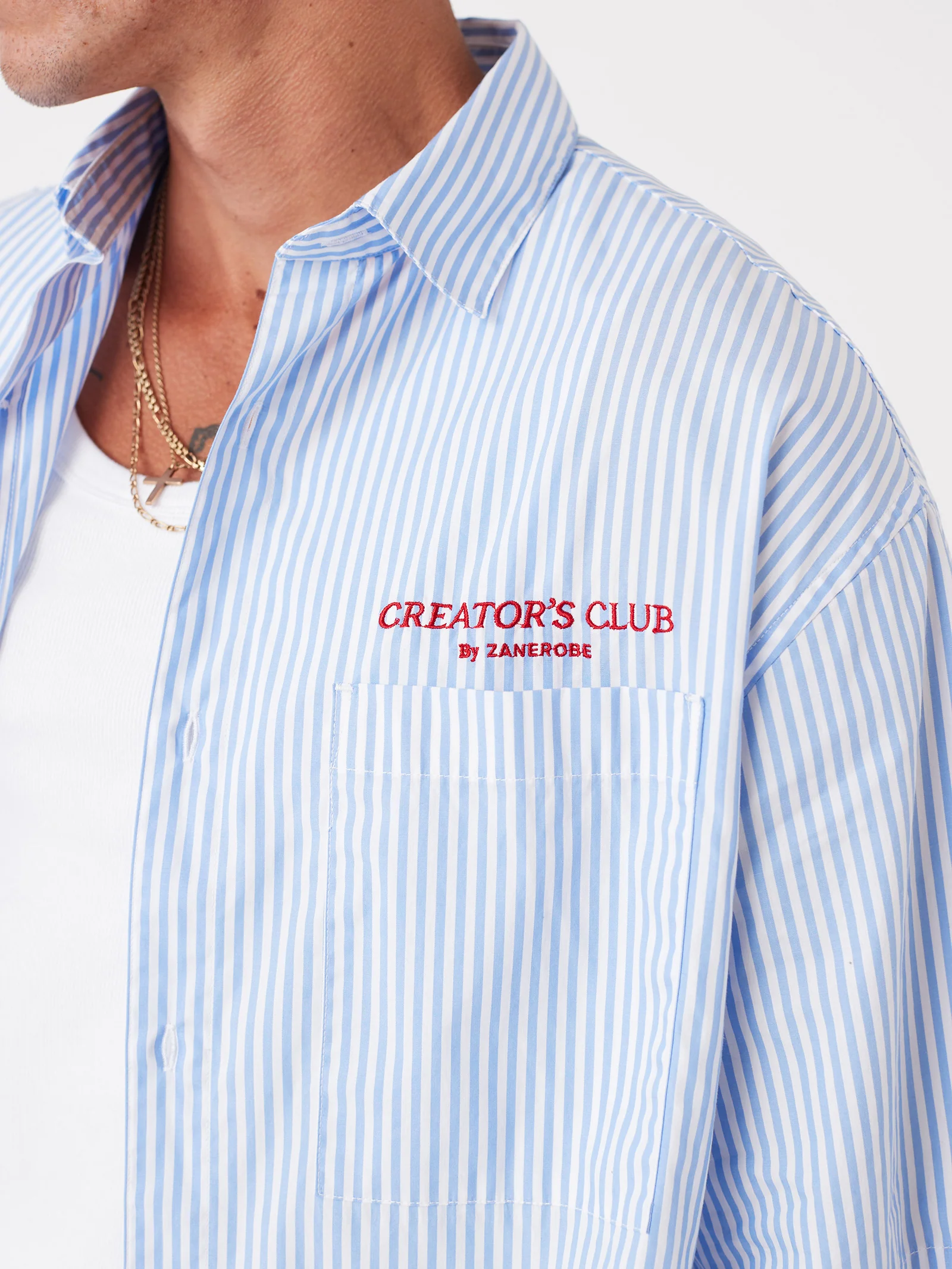 Creator's Club Box Crop Shirt - Blue Stripe - Image 4