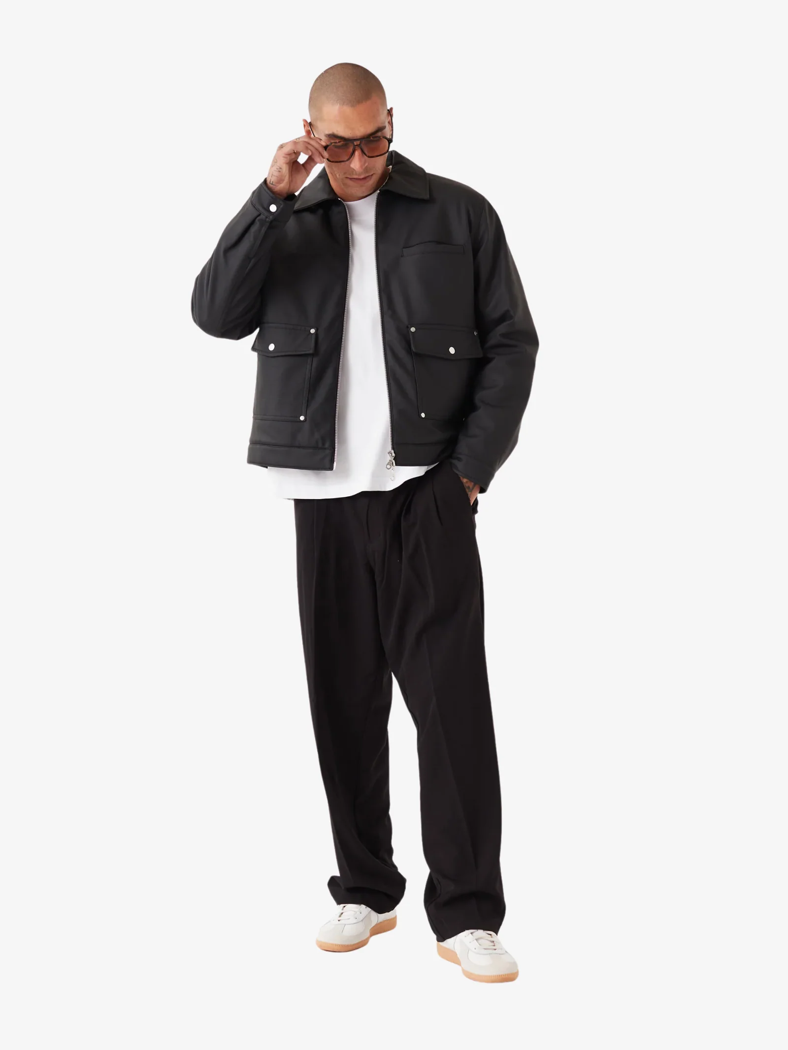 Faux Leather Aviator Jacket - Image 2
