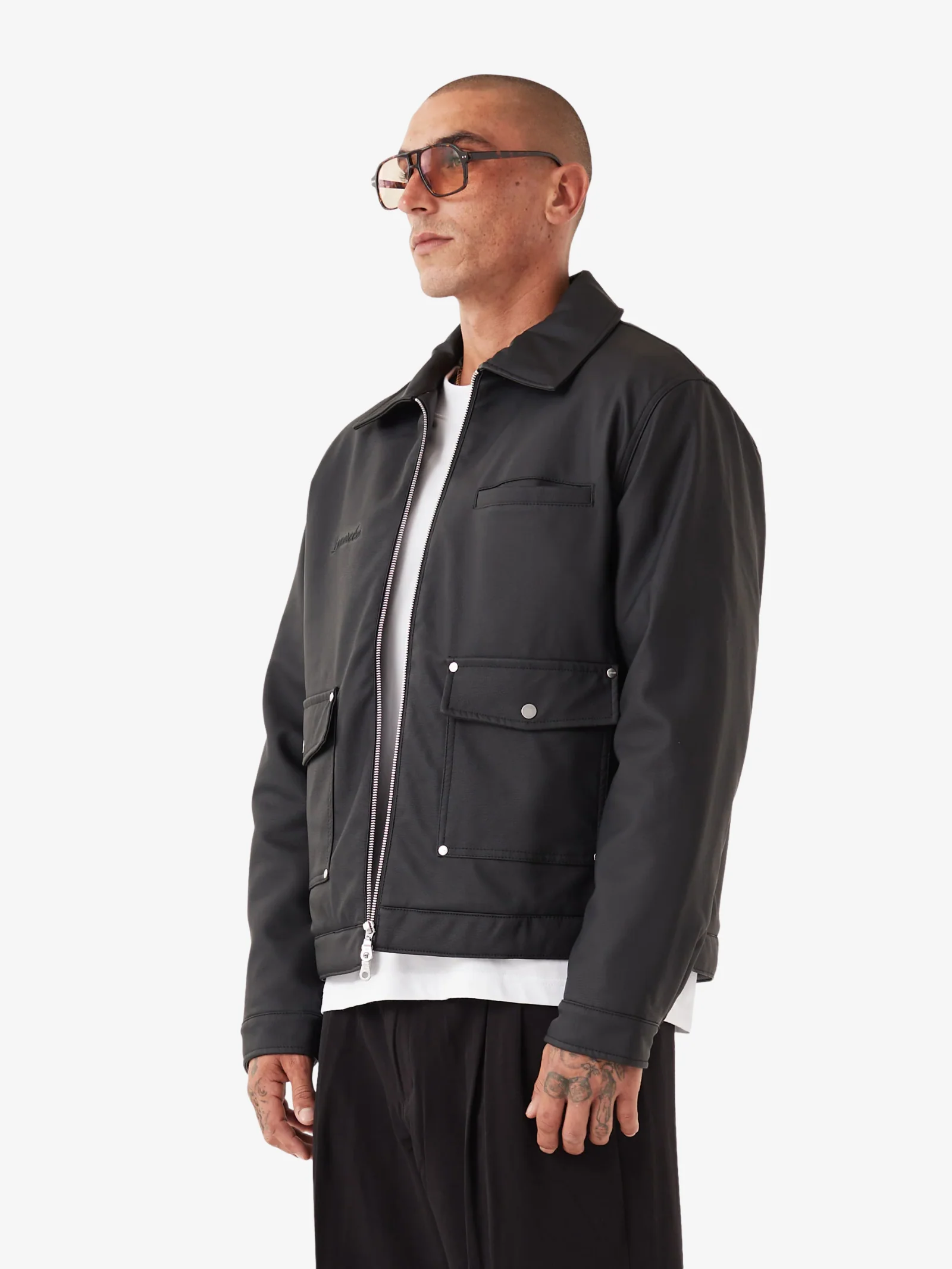 Faux Leather Aviator Jacket - Image 3