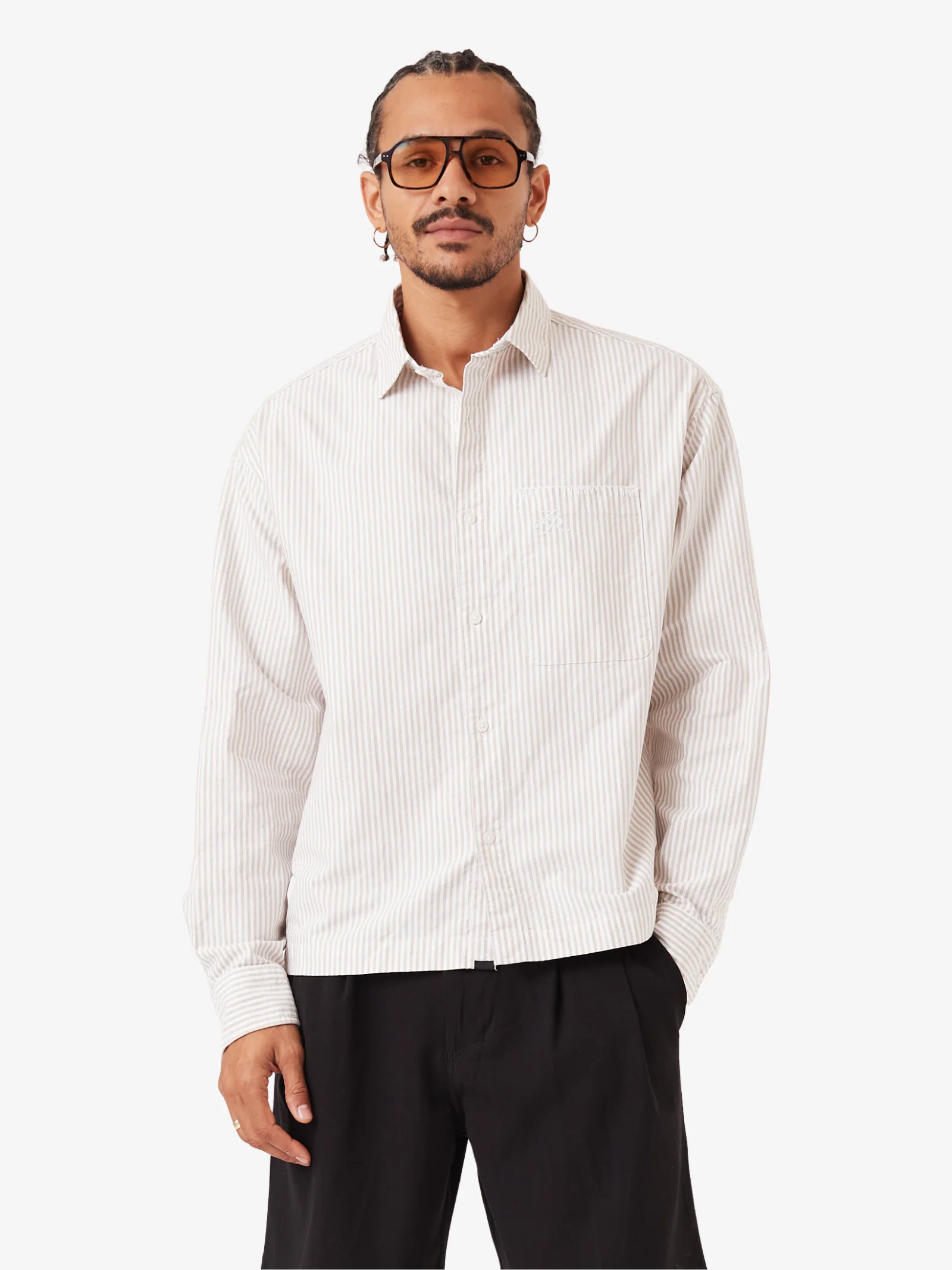 Overlap Crop Ls Shirt - White Pinstripe - Image 2