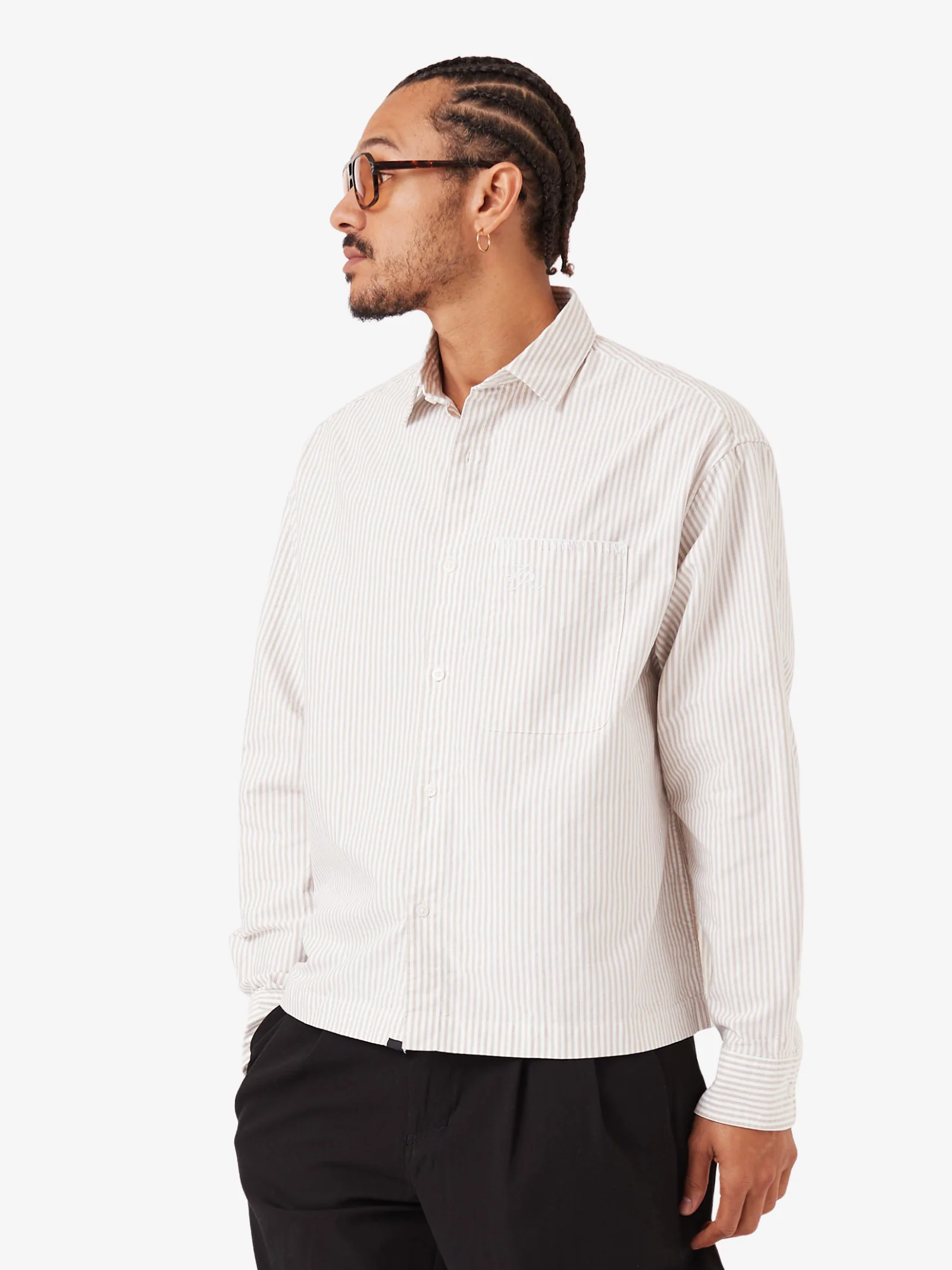 Overlap Crop Ls Shirt - White Pinstripe - Image 3