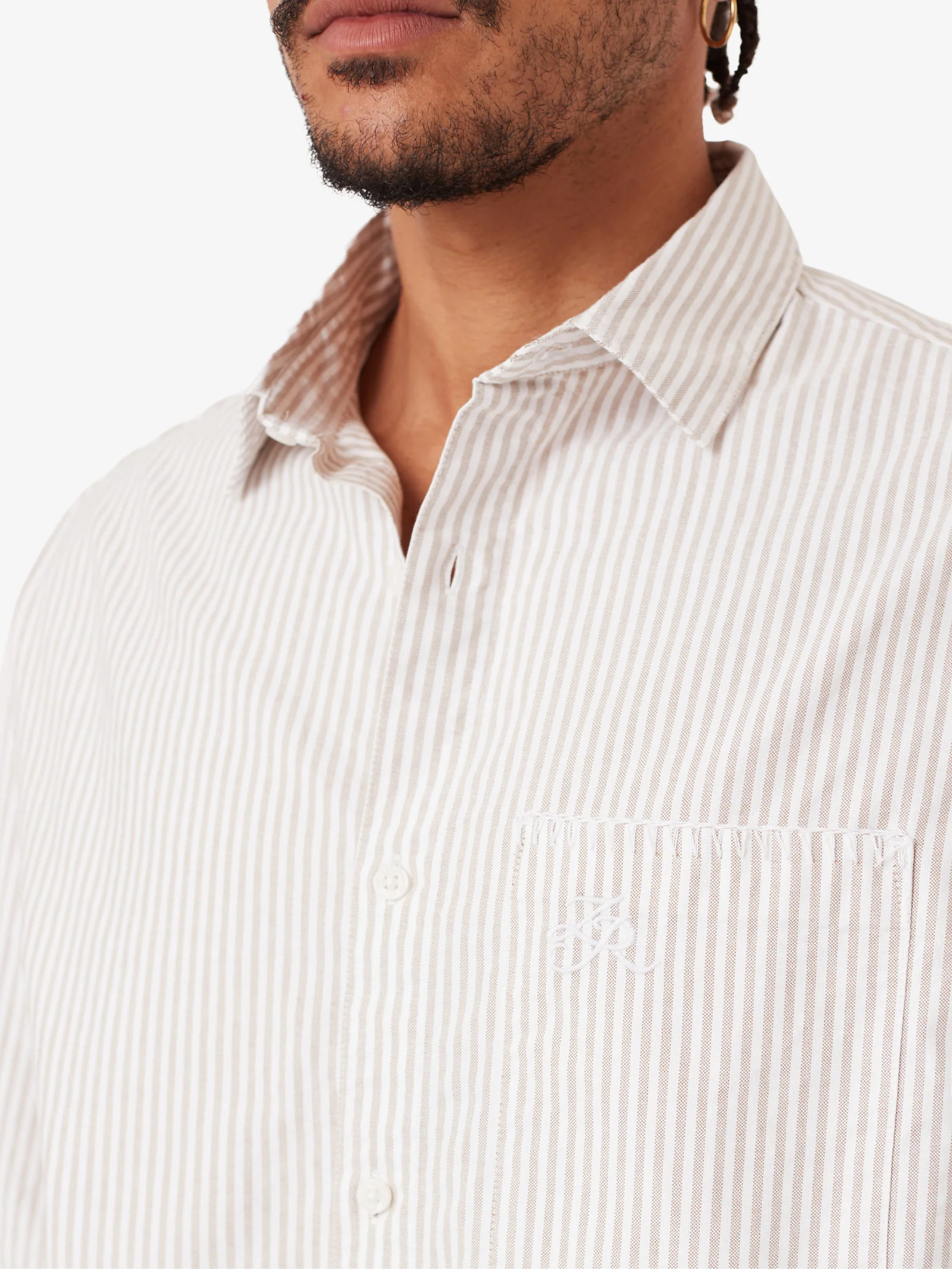 Overlap Crop Ls Shirt - White Pinstripe - Image 4