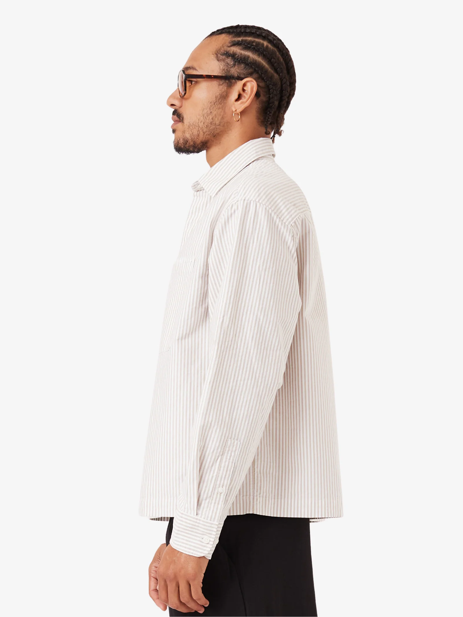 Overlap Crop Ls Shirt - White Pinstripe - Image 5